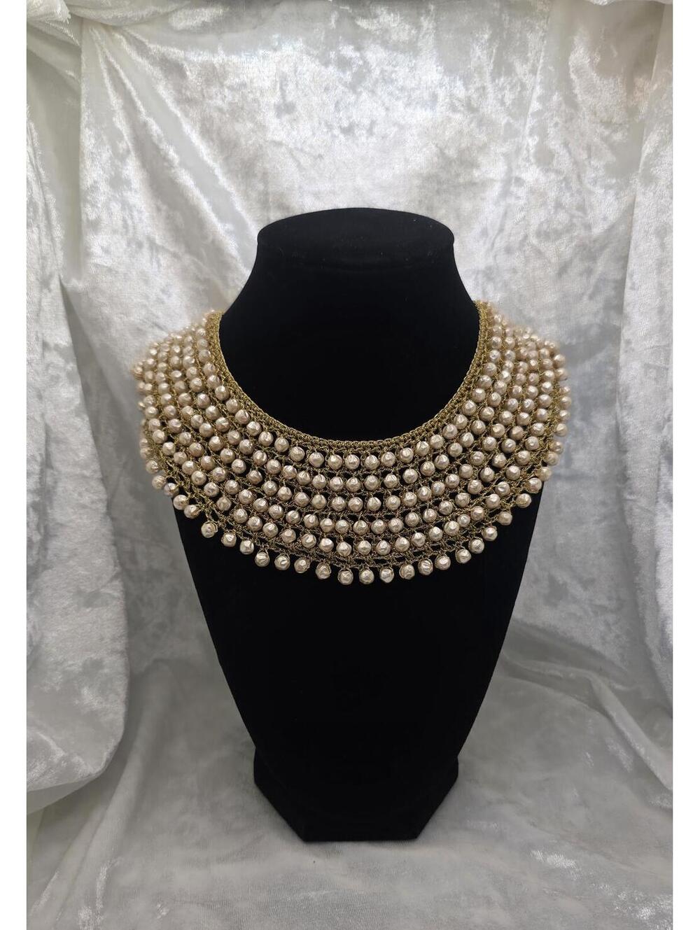 Statement Pearl Bib Necklace Layered Faux Pearl Collar Necklace Bridal Glam Gold